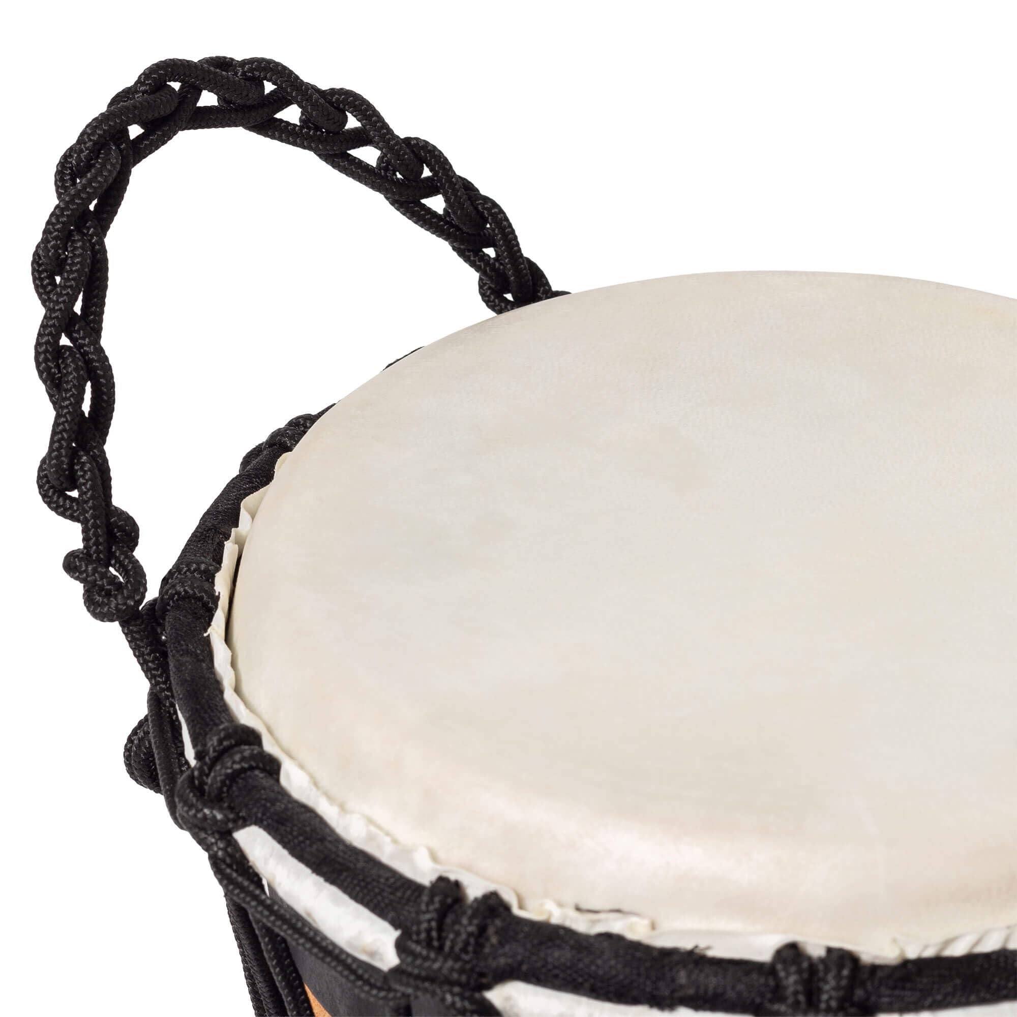 Tambor Djembe de 30 cm (12") con Cabeza de Piel de Cabra de 7" | Afinación por Cuerdas, Tallado a Mano, Estilo Africano, Swirl Black - para Artistas, Círculos de Tambor, Talleres Grupales