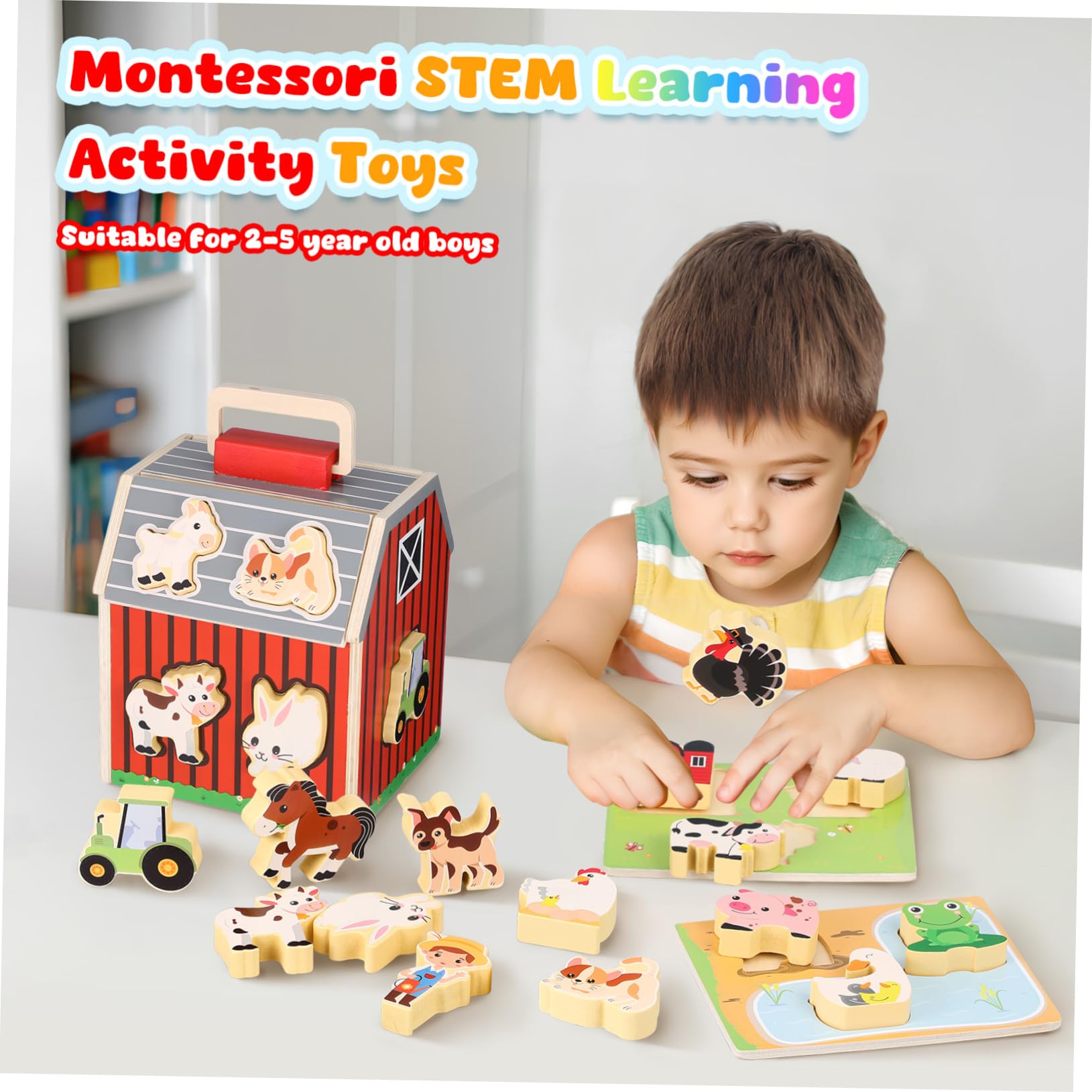 ifundom Giocattolo Montessori Animali della Fattoria in Legno | Apprendimento Prescolare Stem, Attività Interattive per Bambini 2-5 Anni, Uso Indoor e Outdoor