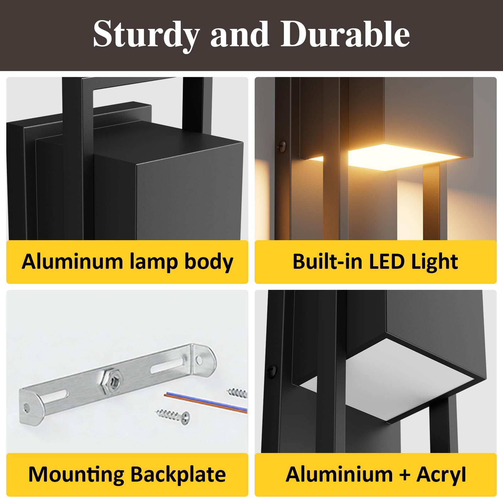 Aipsun LED Außenwandleuchte 16W,2 Stück Außenlampe Außenleuchte 3000K Warmweiß IP65 Wasserdicht | Edelstahl-Wandleuchte für Innen/Außen, Balkon, Garten, Garage & Korridor | Schwarz
