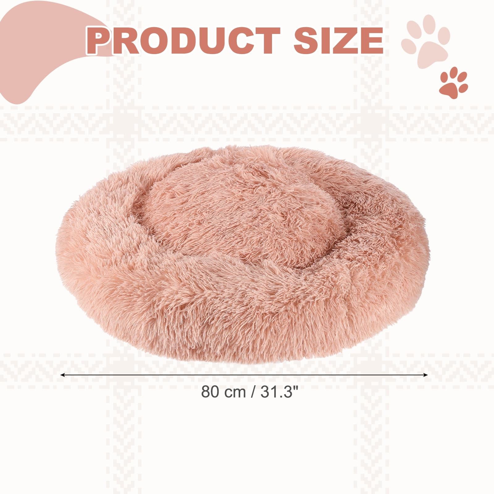 QUARKZMAN Cama para Mascotas Gato Perro Redonda 80 cm / 31.3" (Rosa) | Y Suave Cama Donut De Peluche Antiansiedad Para Mascotas, Diseñada Para Animales Pequeños Medianos Perros / Gatos