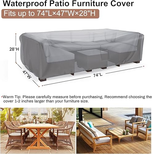 Miniatura 31 de Fundas resistentes al agua para muebles de patio, juego de sofá modular Mrrihand para exteriores, mesa de patio y silla, 89.7 pulgadas de largo x