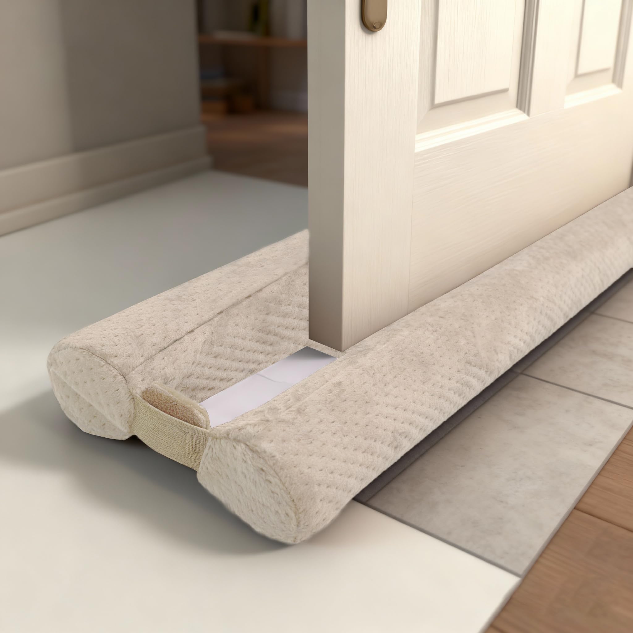 Outtdid Beige Under Door Draught Excluder 76-91Cm, Double Side Draft Stopper For Bottom Of Door, Adjustable Length Gap Filler Blocker, Soundproofing, Keeps Noise, Dust & Insects Out,