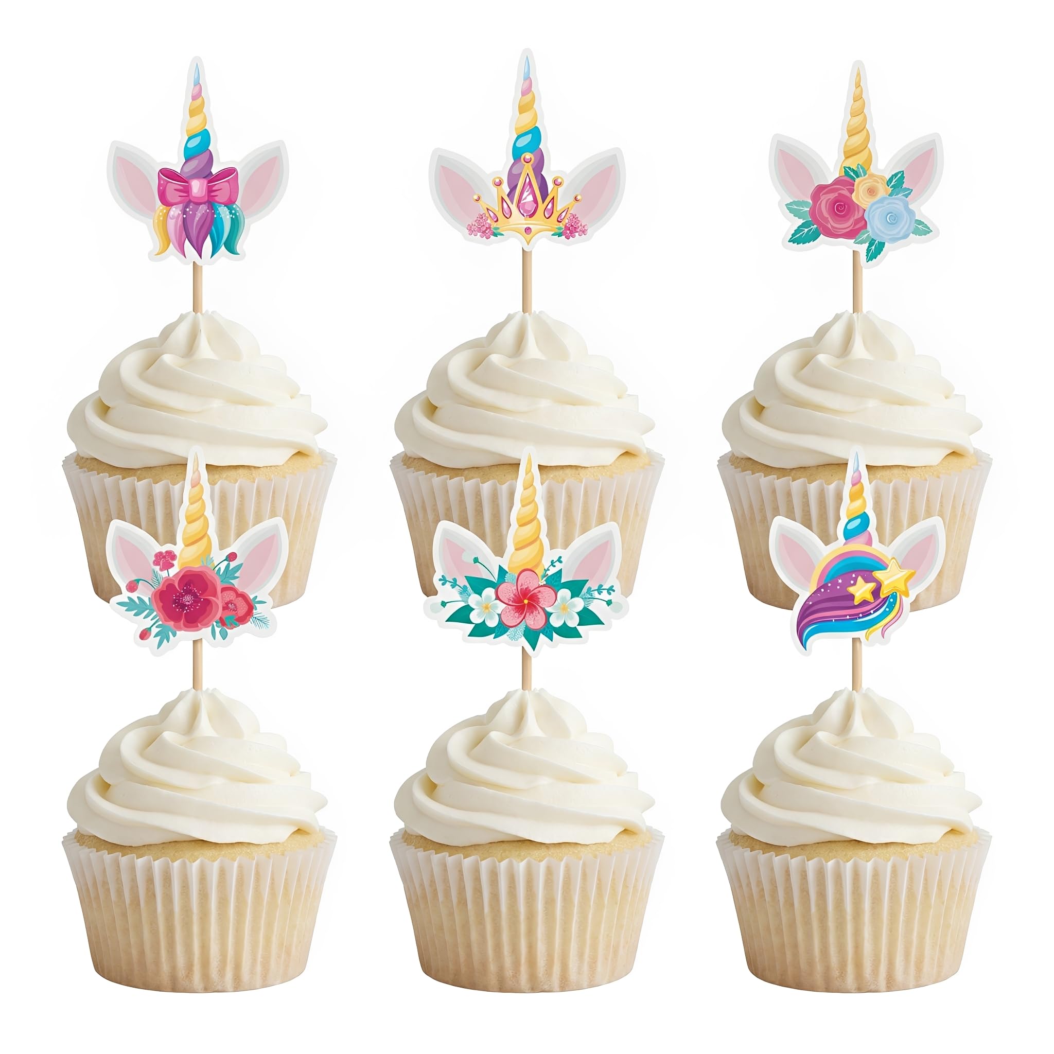 Arthsdite 24Pcs Unicorn Horn Cupcake Toppers, Magical Floral Unicorn Picks for Girls Unicorn Birthday Party, Baby Shower, Princess Dessert Decorations โ image 1