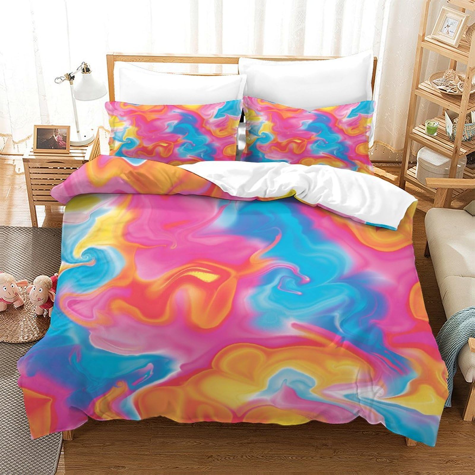 P1S9U7W5Y 3D Printed Colorful Abstract Pattern Duvet Cover Set 3pcs Microfiber Artistic Bedding Set Single（140x200cm）