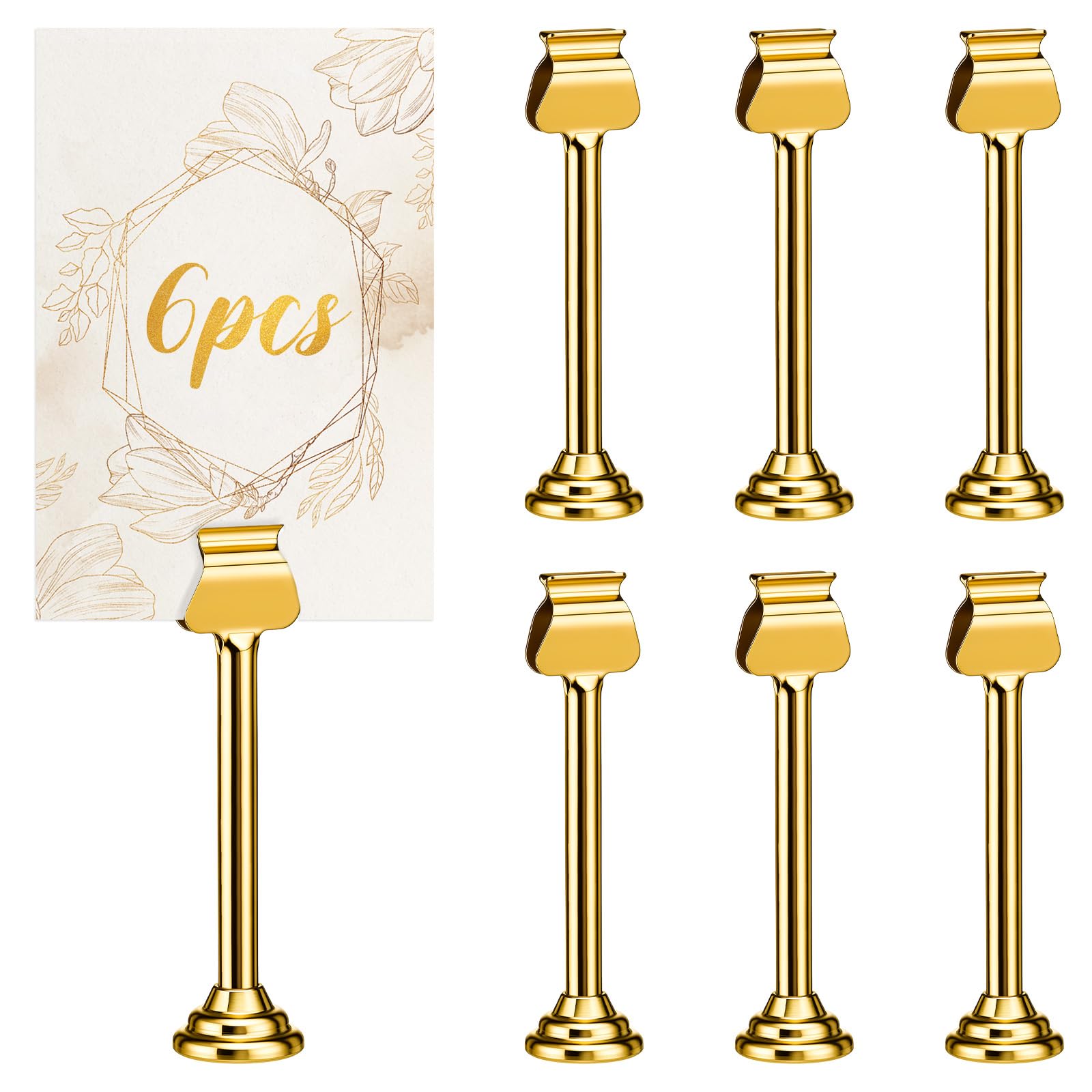 6 Pcs Gold Metal Table Number Holders 4 Inch Wedding Place Card Holders Bulk Harp-clip Sign Stands for Displaying Memo Note Menu Wedding Restaurant Birthday Decor