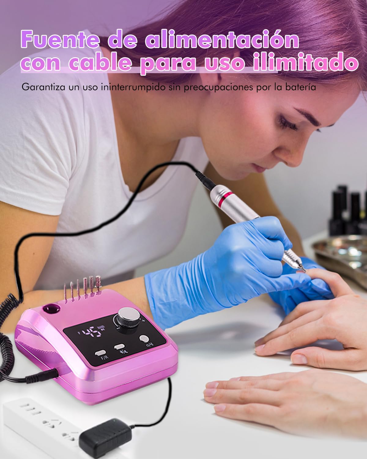 CozyZen Taladro de Uñas Eléctrico Profesional | 45000 RPM, Lijadora con Pantalla LCD, Control Manual y de Pie, Bajo Ruido para Uñas Acrílico/Gel, Manicura y Pedicura
