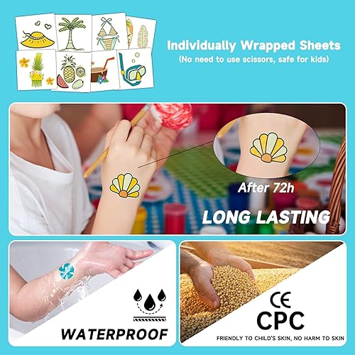 Miniatura 5 de EMOME 204 hojas de tatuajes temporales envueltos individualmente para niños, hawaiano Luau Tropical piscina playa fiesta suministros para niñas y