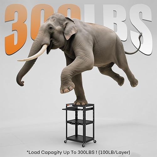 Miniatura 5 de MetaTeel Soporte de carrito de presentación AV para proyector de video, TV, computadoras portátiles, impresoras, carrito rodante de construcción de