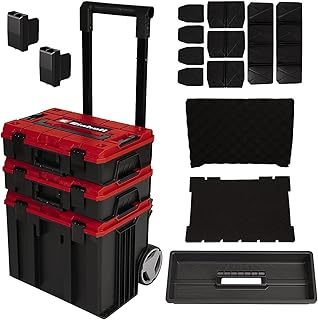 Original Einhell Set de maletín del sistema E-Case Tower (máx. 120 kg, compuesto de 3 maletines incl. accesorios, conservación y transporte de accesorios y herramientas, apilable, unible)
