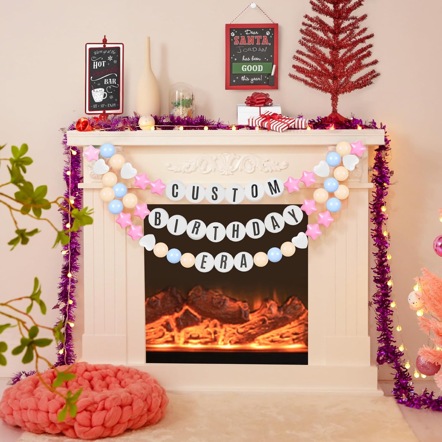Kpop Theme Party Decorations Christmas Giant Friendship Bracelet Garland Kit Customizable Friendship Bracelet DIY Banner with Letters Plastic Balls DIY Supplies for Wedding Decor(Macaron Color)
