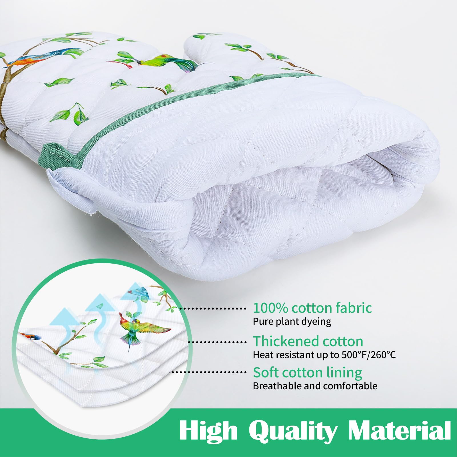 Arquiel Bird Branch Oven Mitts and Pot Holders -100% Cotton - Image 2