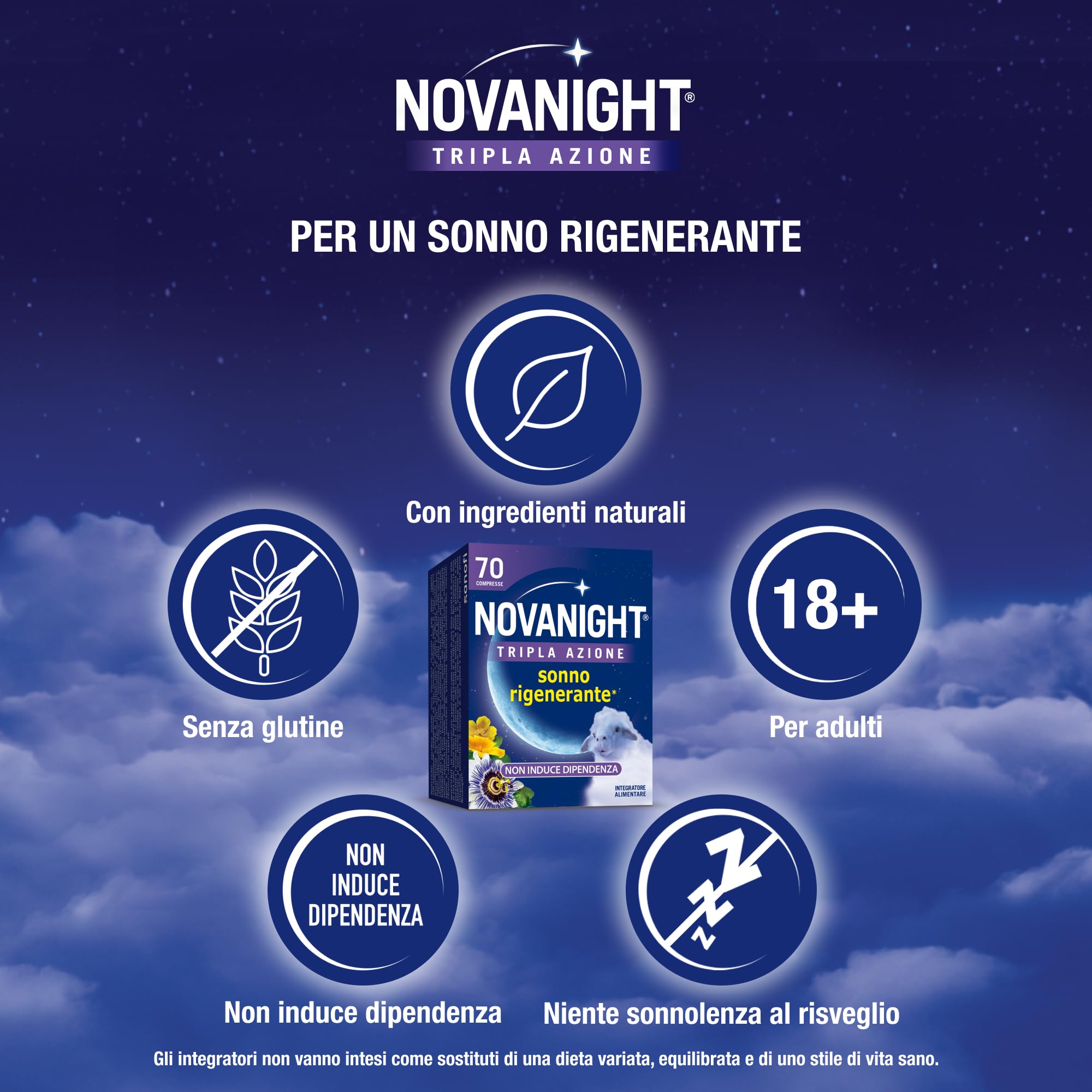 Novanight, Idee Regalo Tazza Thun in Omaggio con Novanight Tripla Azione Melatonina per Dormire, Integratori, Disturbi del Sonno - Escolzia, Passiflora, Melissa (70+70 Compresse)