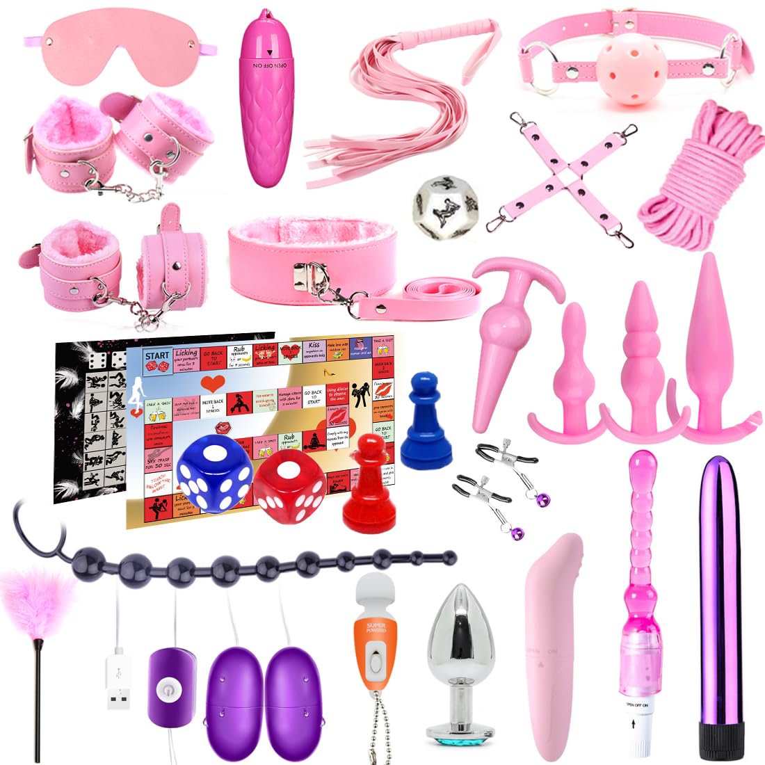 Kits de Bondage 25 Pièces BDSM Sex Bondage Set Sex Toys SM Erotiques Set Sex Adulte Parfait pour Les Débutants, Godemichets Plug Anus Bâton de Flirt Femme Sex Toýs Femme
