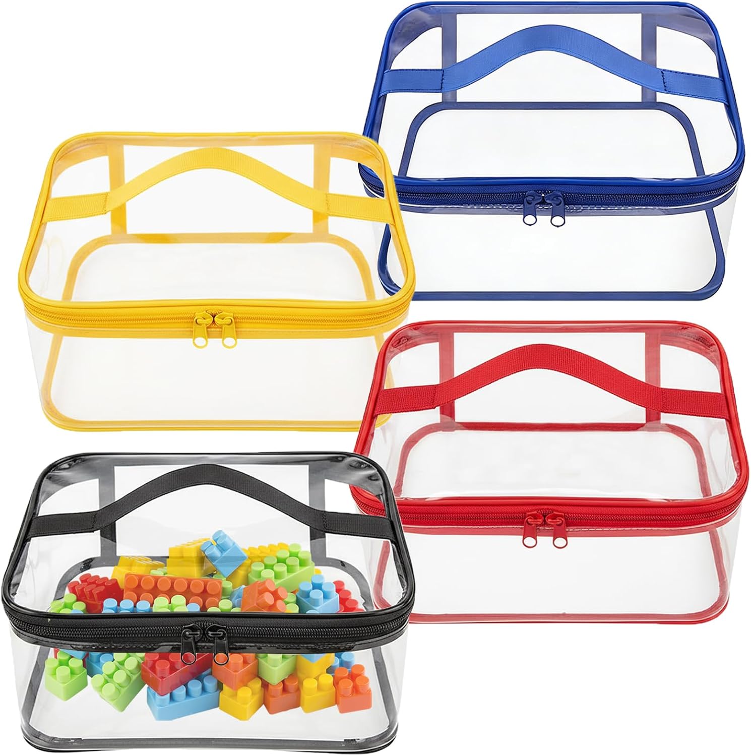 4 Packs Clear Toy Storage Bags with Zipper, 9.4 x 6.7 x 4.5 Inch Transparent PVC Toy Organizing Bags Waterproof Toy Storage Organizer Pouch for Board Games, Building Blocks (Black)