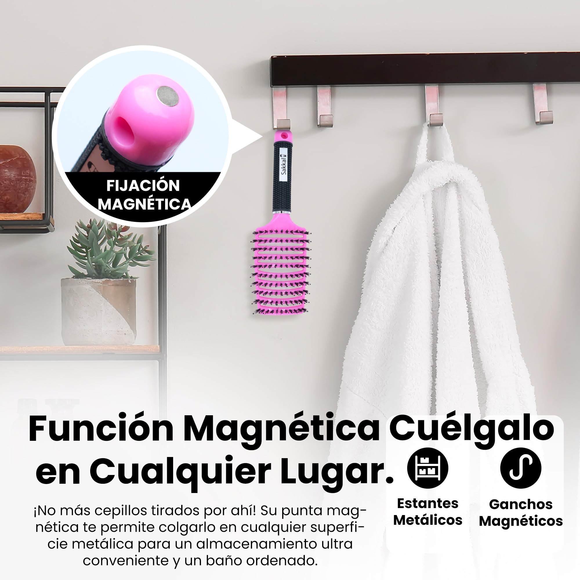Cepillo de Pelo SAKKAL, Cerdas de Jabali Naturales para Pelo Largo, Grueso, Fino, Rizado y Enredado, Peinado Profesional Desenredante, Secado Rapido, Antitirones, Mujer Ninos Hombre Salon