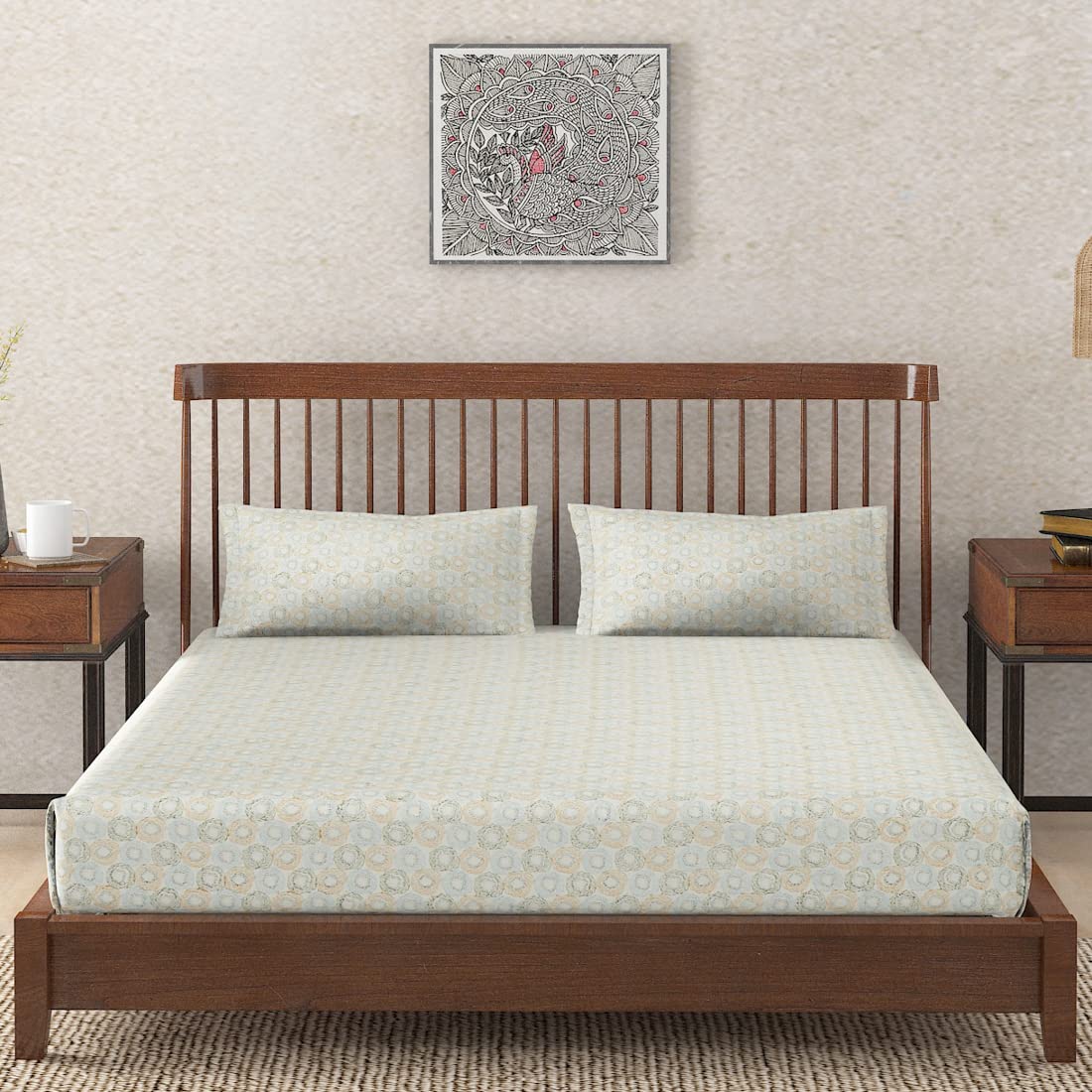 FabindiaFabindia Amal Cotton Printed Double Bedsheet Set with 2 Pillow Cases 2.35m x 2.6m