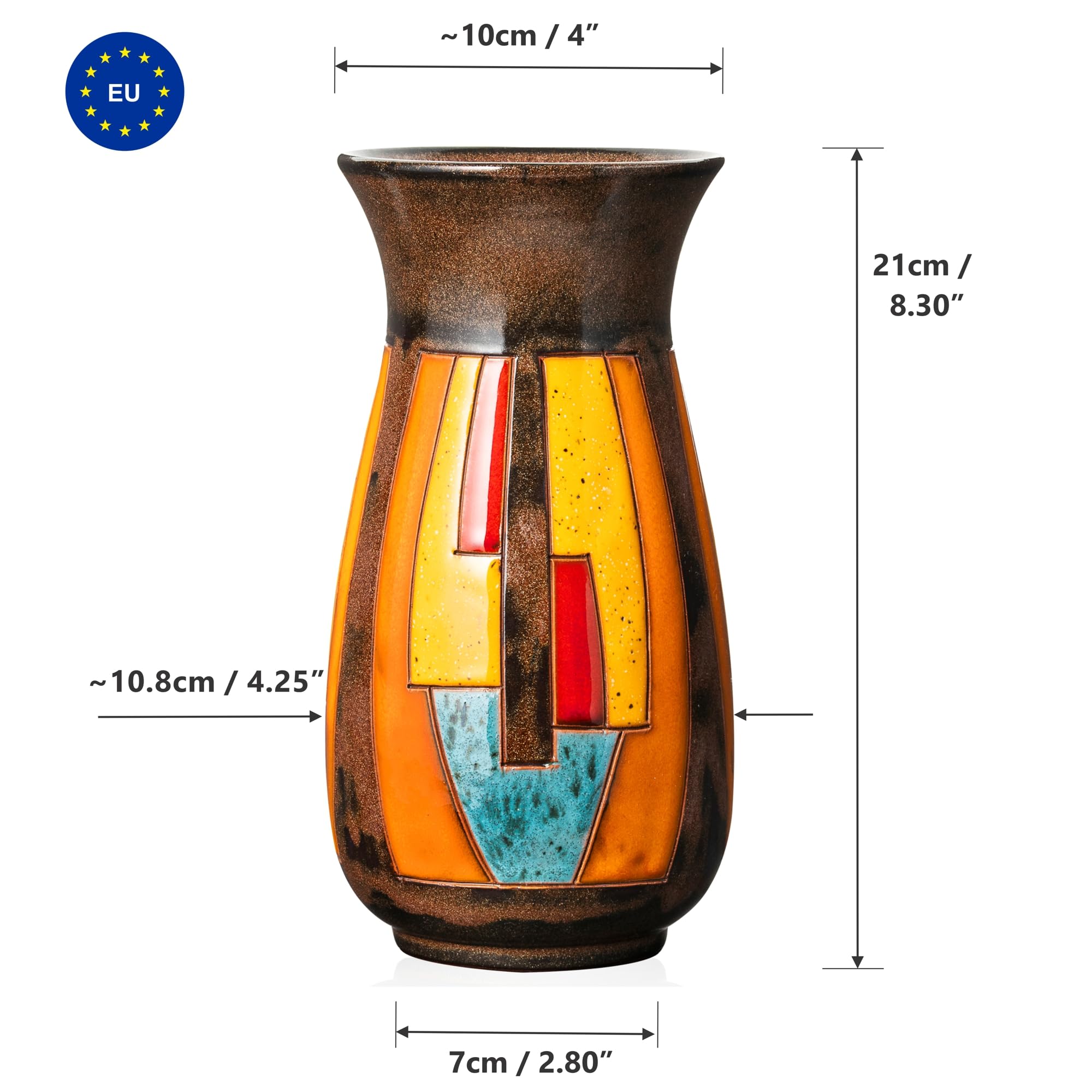 Vaso in Ceramica Fatto a Mano – Vaso Portafiori per Bouquet da 21 cm, Ceramica Artigianale, Smaltato a Mano, Vaso di Design Moderno per Arredamento e Regalo