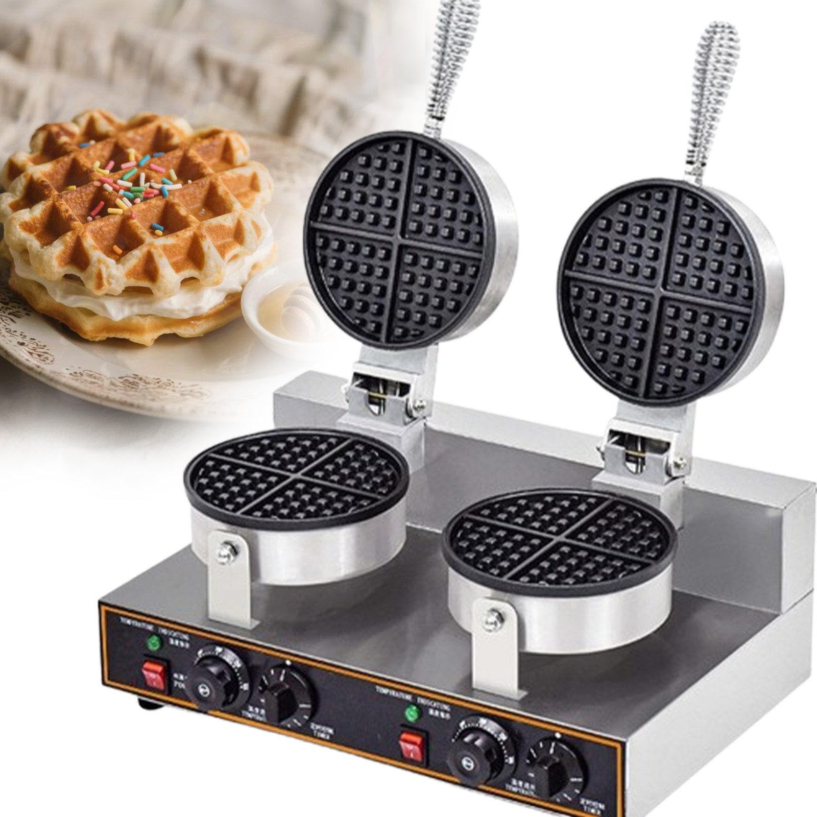 Gofrera De Calidad Comercial con Calentamiento por Ambos Lados, Alta Potencia De 1400 W, Control De Temperatura Y Temporizador. Acero Inoxidable Anticorrosivo. B-220V