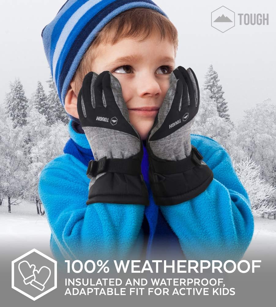 Kids Winter Gloves - Snow & Ski Waterproof Youth Gloves for Boys & Girls - Insulated for Cold Weather Outdoor Play, Skiing & Snowboarding - with Windproof Thermal Shell & Synthetic Leather Palm : Clothing, Shoes & Jewelry