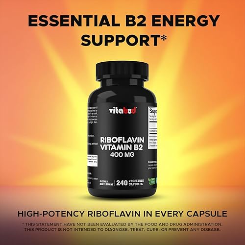 Miniatura 6 de Vitamina B2 (riboflavina) 400 mg 240 cápsulas vegetarianas - Apoya la energía celular y la producción de glóbulos rojos