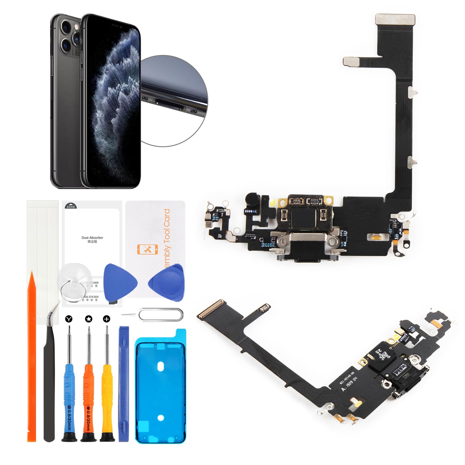Photo 1 of Olivechard for iPhone 11 Pro Charging Port Replacement (Matte Space Gray) Lightning USB Dock Connector Flex Cable Assembly with Waterproof Tape Tool Kit for A2215, A2160, A2217