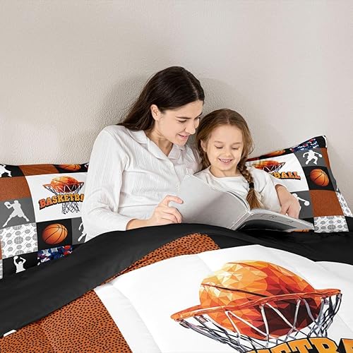 Miniatura 4 de Juego de edredón individual de baloncesto para niños, ropa de cama deportiva, juego de edredón de atleta de baloncesto, estilo de patchwork,