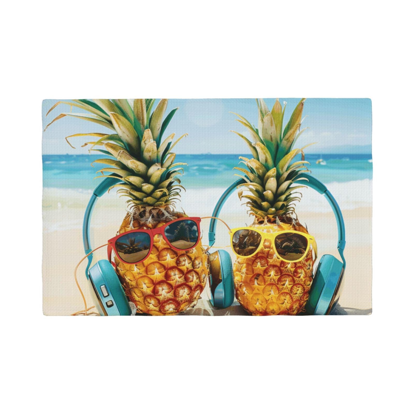 Beach Two Pineapples Sea Print Placemats Set, Heat Resistant Washable Placemat 12x18in Table Mats for Party Kitchen Dining Table Decoration Indoor Outdoor, Four Pieces