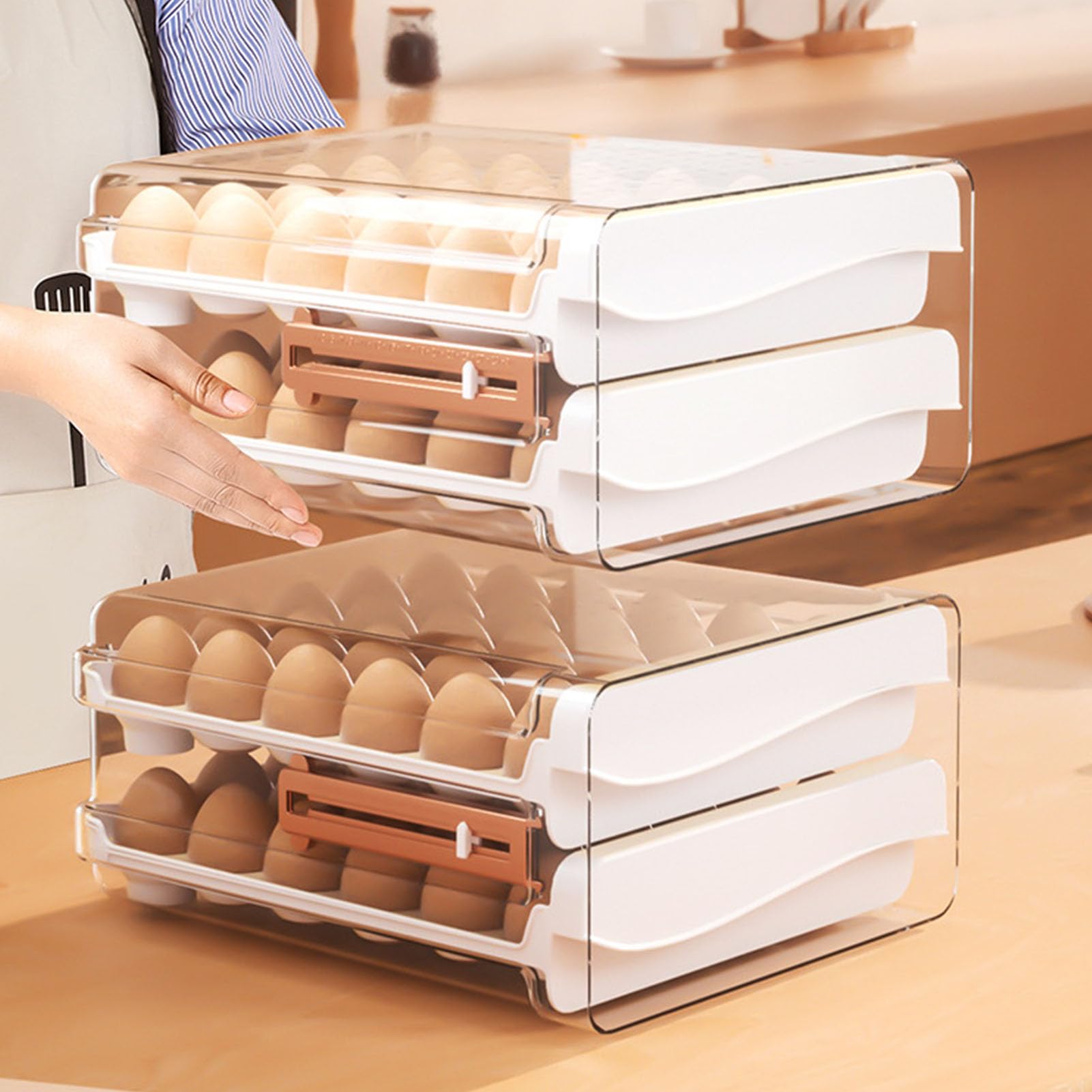 Frigorífico para huevos de cocina, organizador de nevera, cajones transparentes irrompibles de plástico, recipiente para huevos, organizador de nevera