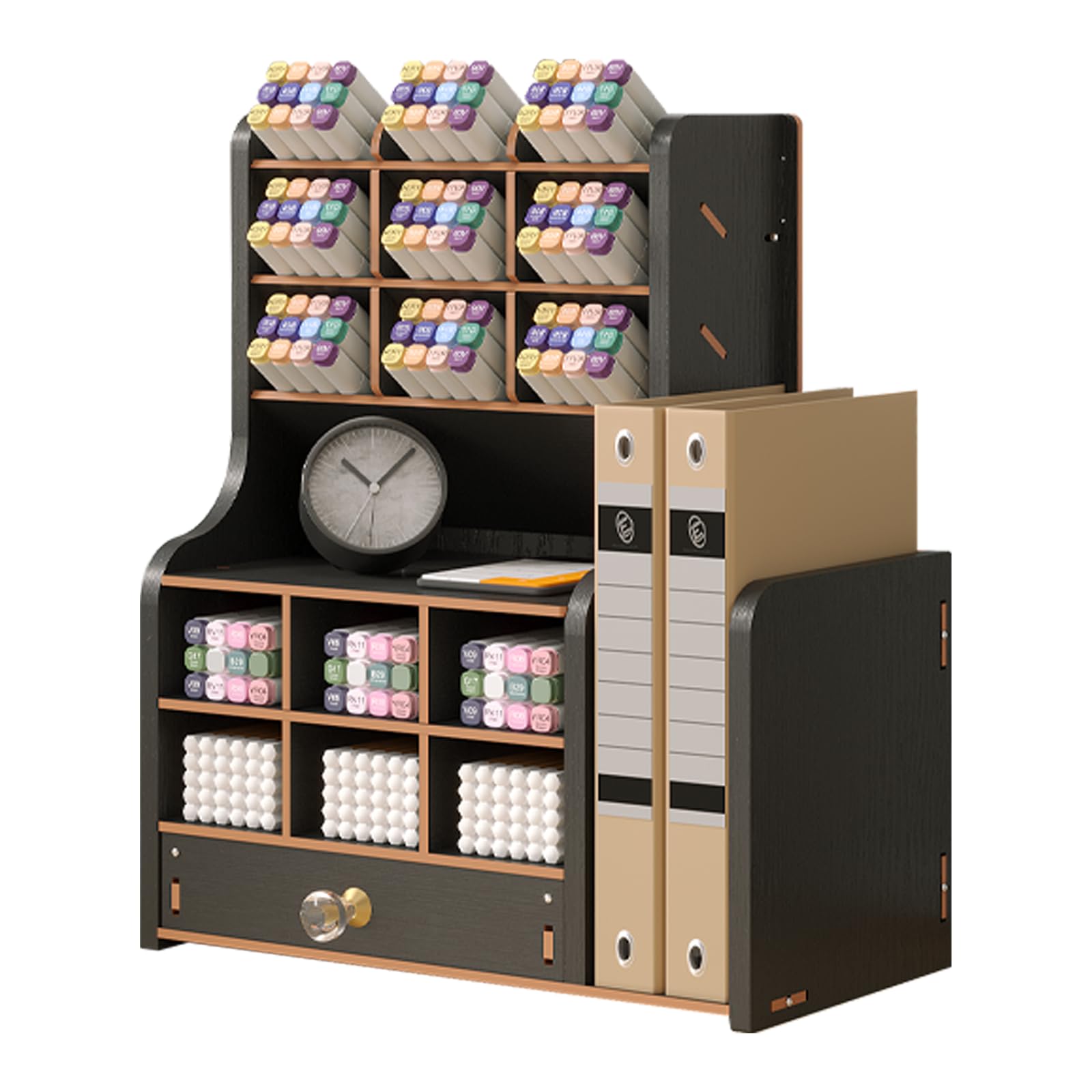 Xinfuquan Organizador escritorio madera,Organizador cajones escritorio, portalapices escritorio,Negro y gran capacidad para guardar bolígrafos y oficina y papeleria