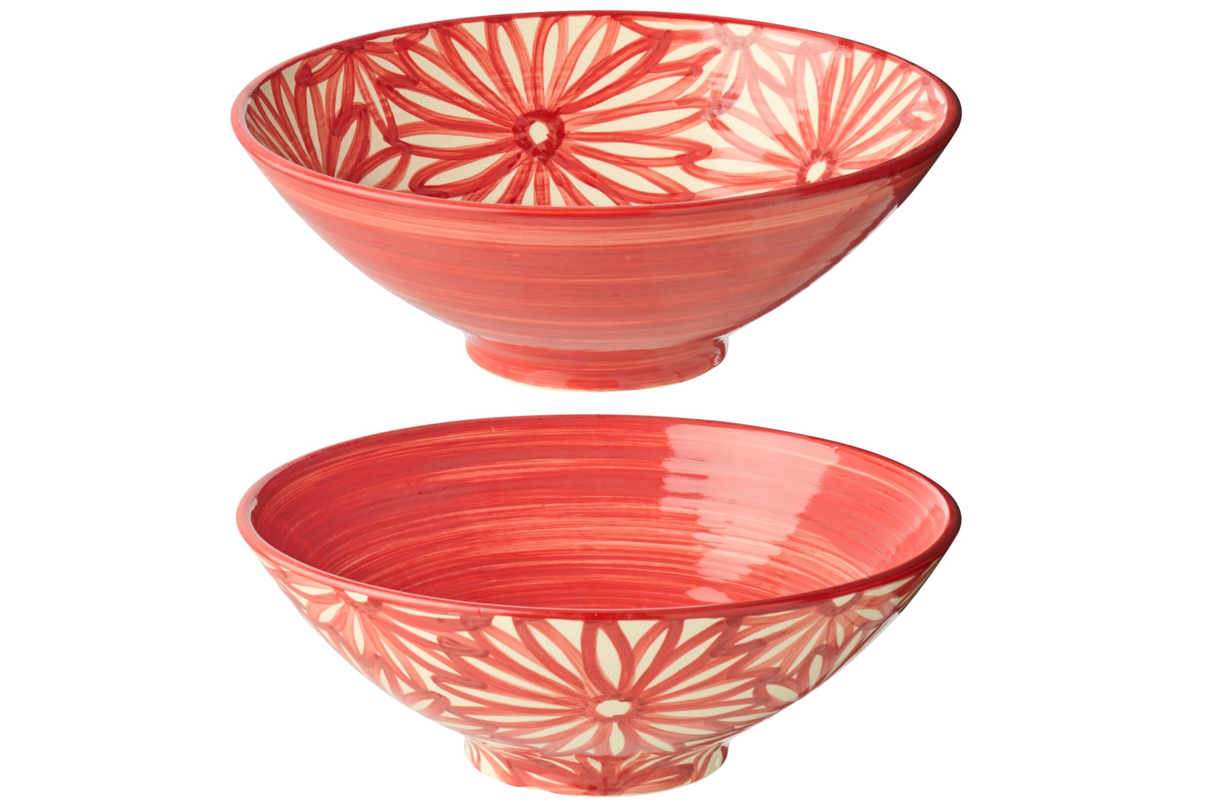 J-Line Schüssel Lebrillo + Blumen - Keramik - rot - 2er-Set