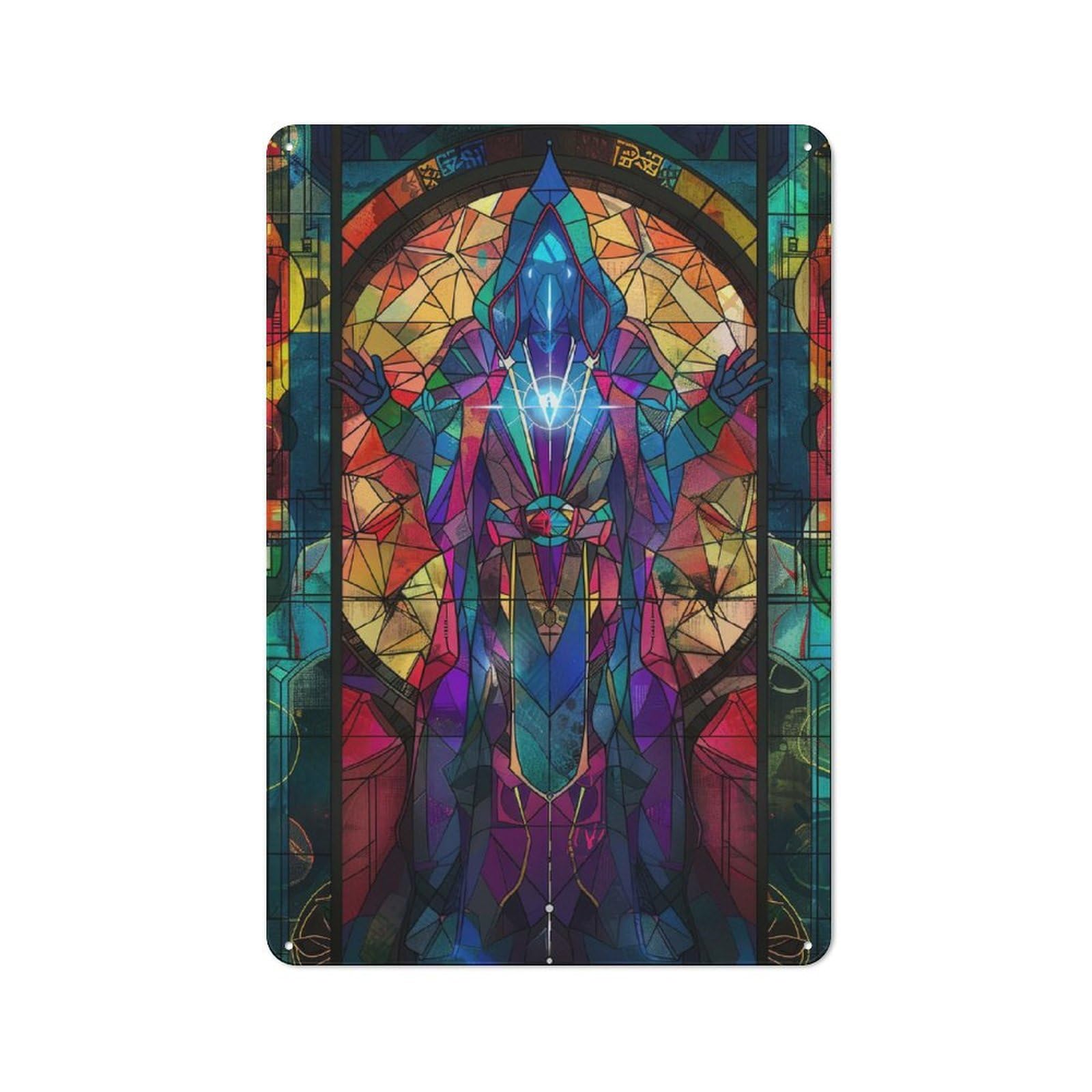 Junmoney Stained Glass Caster Retro-Style Metal Plaque 30X20cm For Garage Or Workshop, For Garage, Workshop And Man Cave Decoration