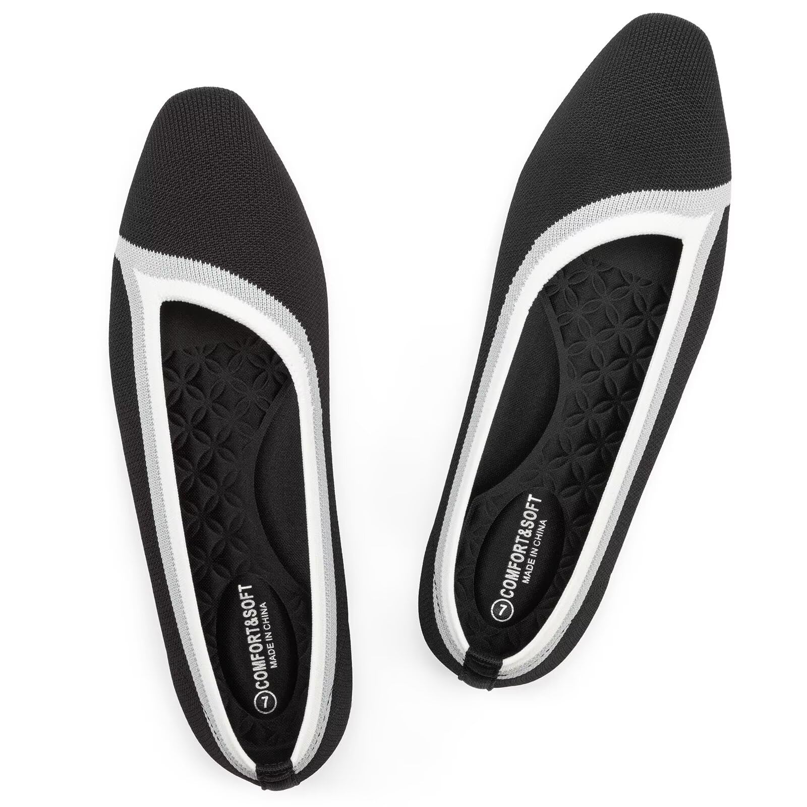 Frank Mully Damen-Ballerinas, quadratische Spitze, waschbar, bequem gestrickte Freizeitschuhe für den Alltag
