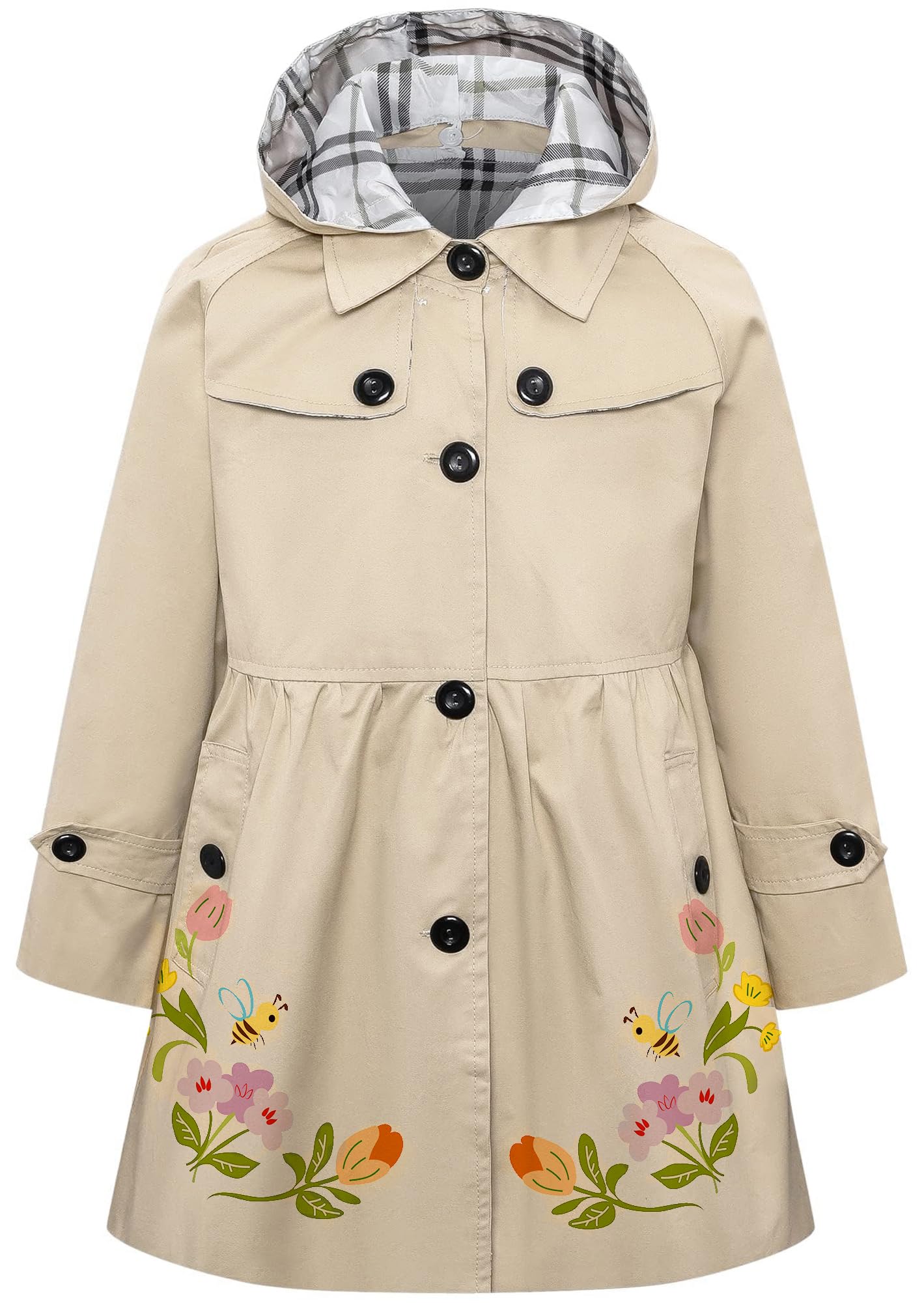Betusline Girl's Single Breasted Trench Coat Hooded Dress Coat Outerwear, 2-14 Years