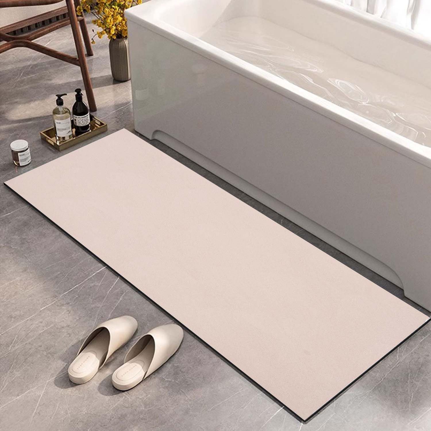 Alfombrilla de Baño Absorbente 60x120cm,Alfombra Diatomita Baño Antideslizante,para Bañera,Ducha,Beige