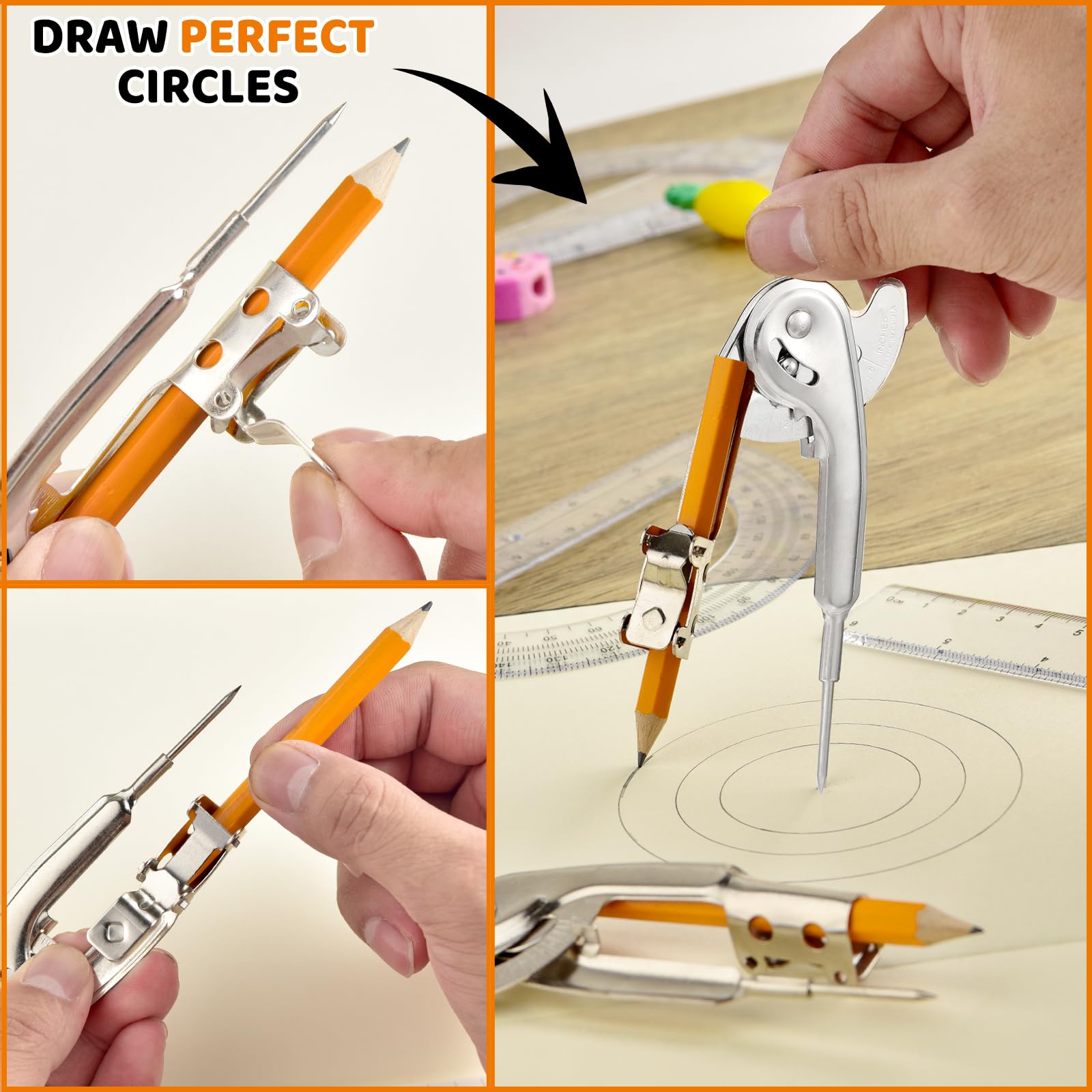 60 Pieces Compass For Geometry Metal Compass Tool Math