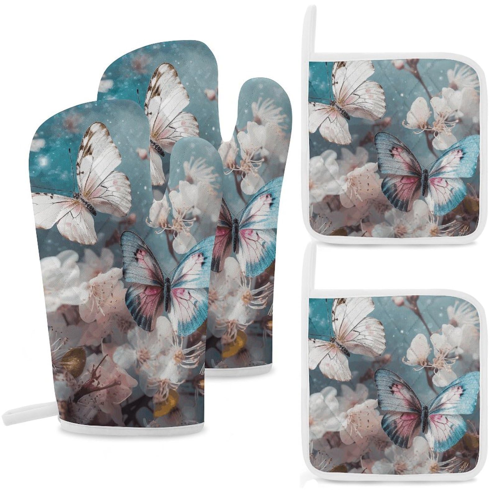 Gants de cuisine antidérapants Butterflies are Flying lot de 4 pour la cuisson et la pâtisserie