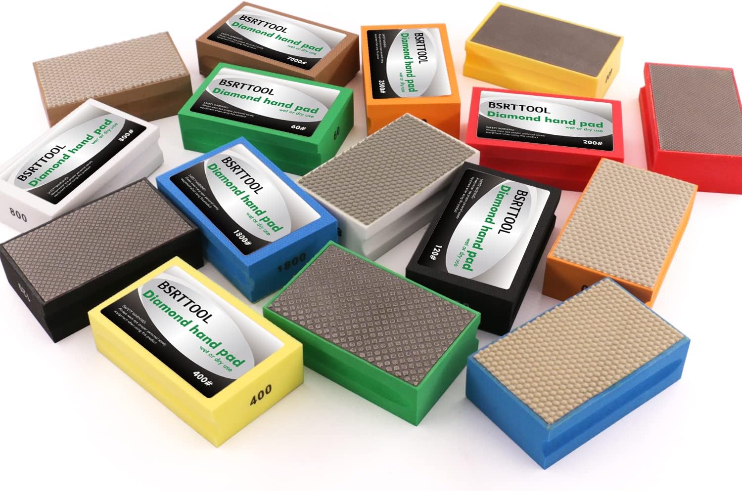 Diamond Sanding Blocks Hand Pads Foam Backing for Tile Stone Marble Concrete Ceramics Granite Glass Wet Dry (120 Grit)
