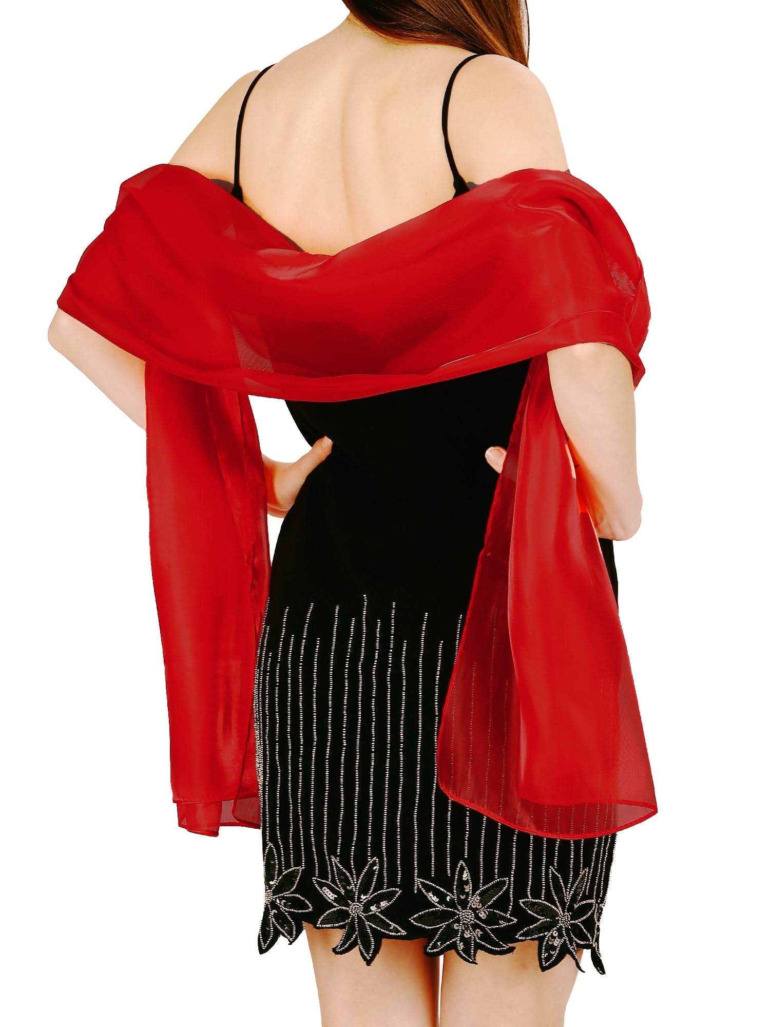 World Of Shawls Women's Red Silky Iridescent Wrap Stole Shawl For Weddings Bridal Bridesmaids Evening Wear Prom & Parties (Red)