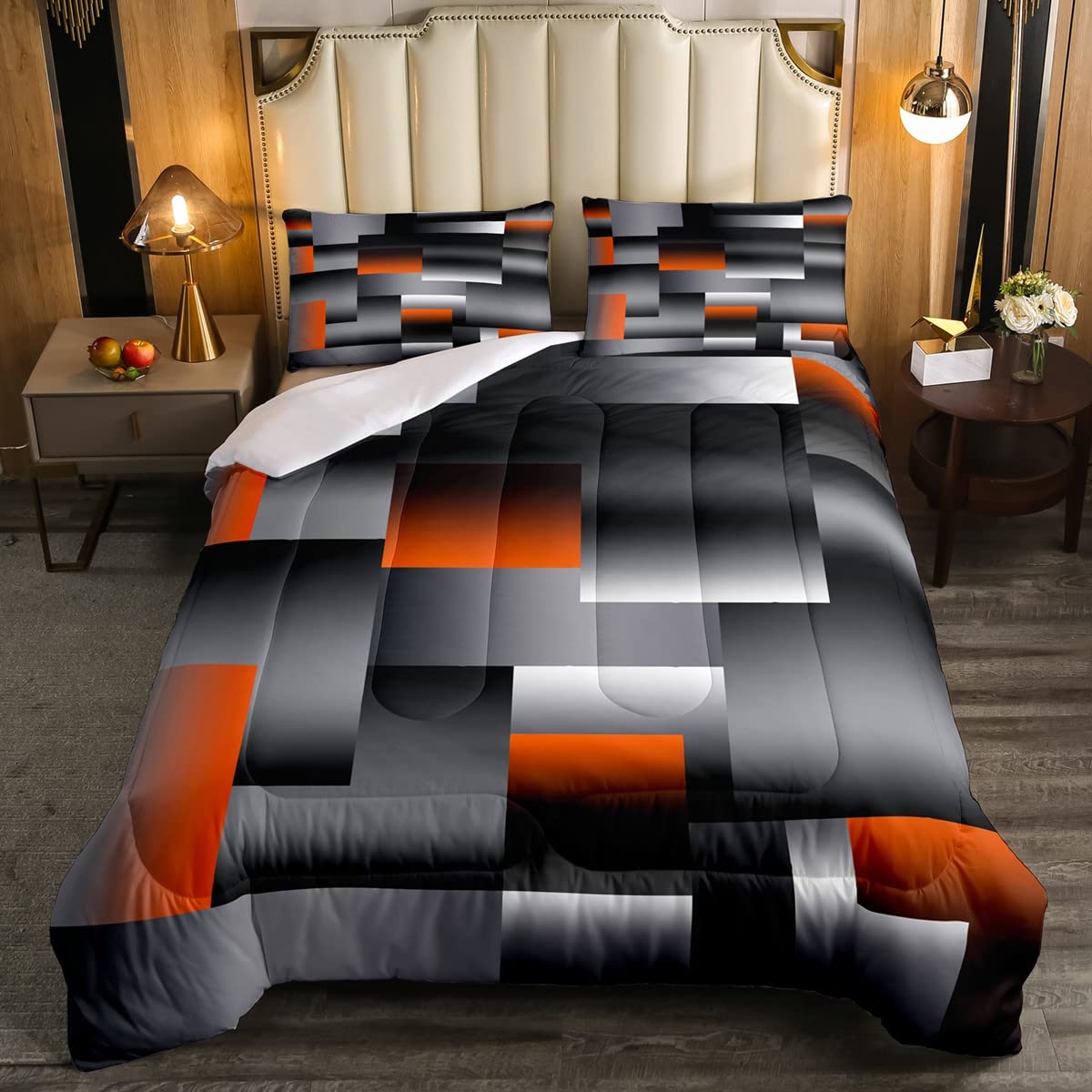 Feelyou Black Orange Geometric Comforter Set Kids Rendering Abstract