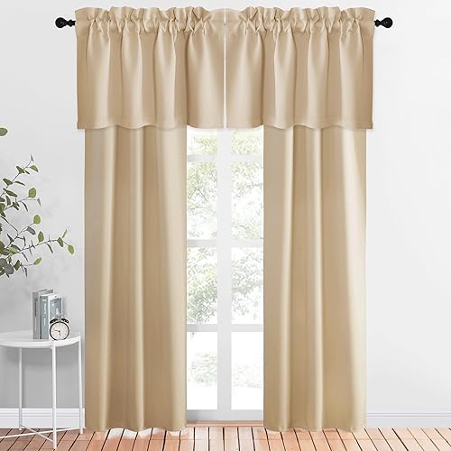 NICETOWN 2 paneles de cortinas opacas de 34 x 84 pulgadas de largo con bolsillo para barra con 2 paneles de 42 x 16 pulgadas de largo, cenefas