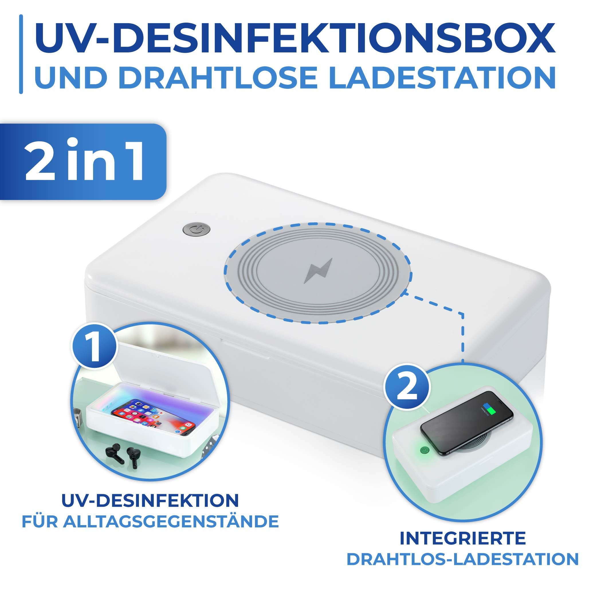 Maximex 2in1 UV Desinfektionsbox - Desinfektion mittels UV Licht, Kunststoff (ABS), 12.5 x 5 x 20 cm, Weiß