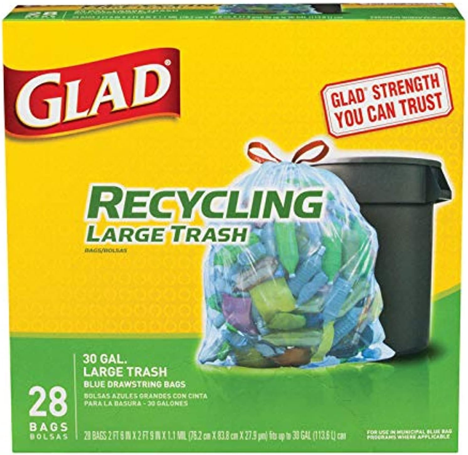 Glad Recycling 30 gal. Trash Bags Drawstring 28 pk Glad Recycling 30 gal. Trash Bags Drawstring 28 pk