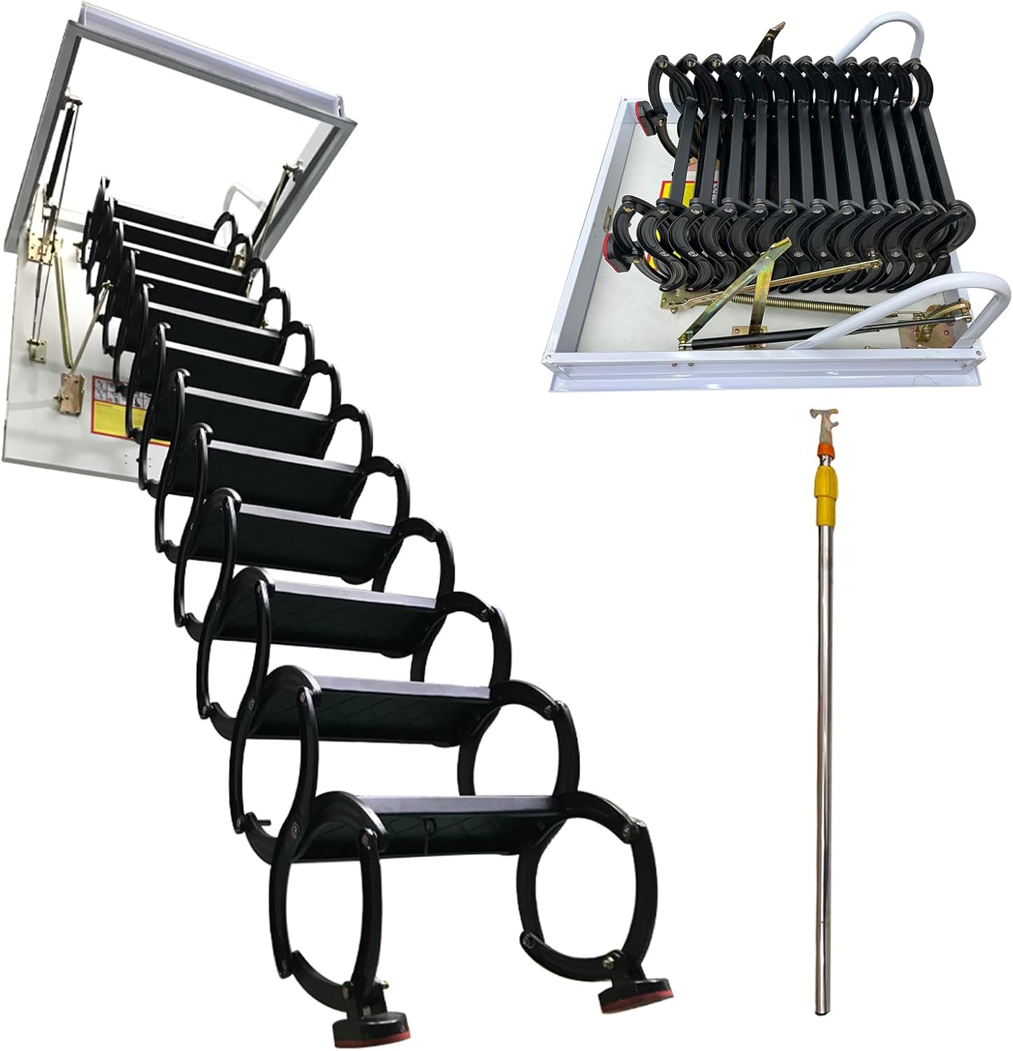 TECHTONGDA Heavy-Duty Retractable Attic Loft Ladder, 12-Step Folding & Pull-Down Staircase, 9.84ft Folding Stairs, 660lbs Capacity, 31.5'' x 35.4'', Ideal for Garage Attics, Storage Rooms, Pure Black