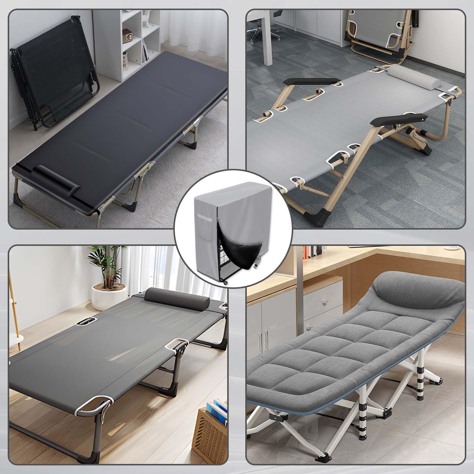 Telo di copertura per letto singolo，Copertura di Stoccaggio Letto Pieghevole，Copri Brandina Pieghevole，Adatto per letti pieghevoli e poltrone reclinabili, impermeabile e resistente al sole (Argento)