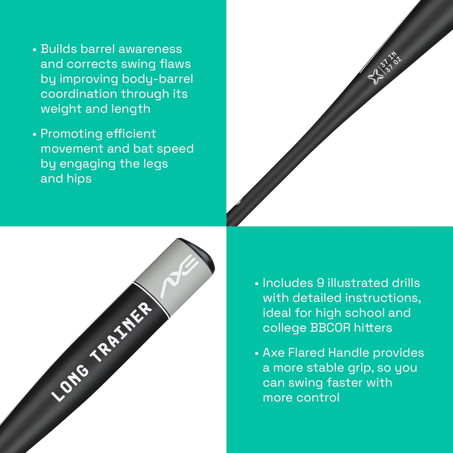 Axe | Long Trainer | Baseball Training Bat and Program by Driveline Baseball | 37 inch/ 37 oz