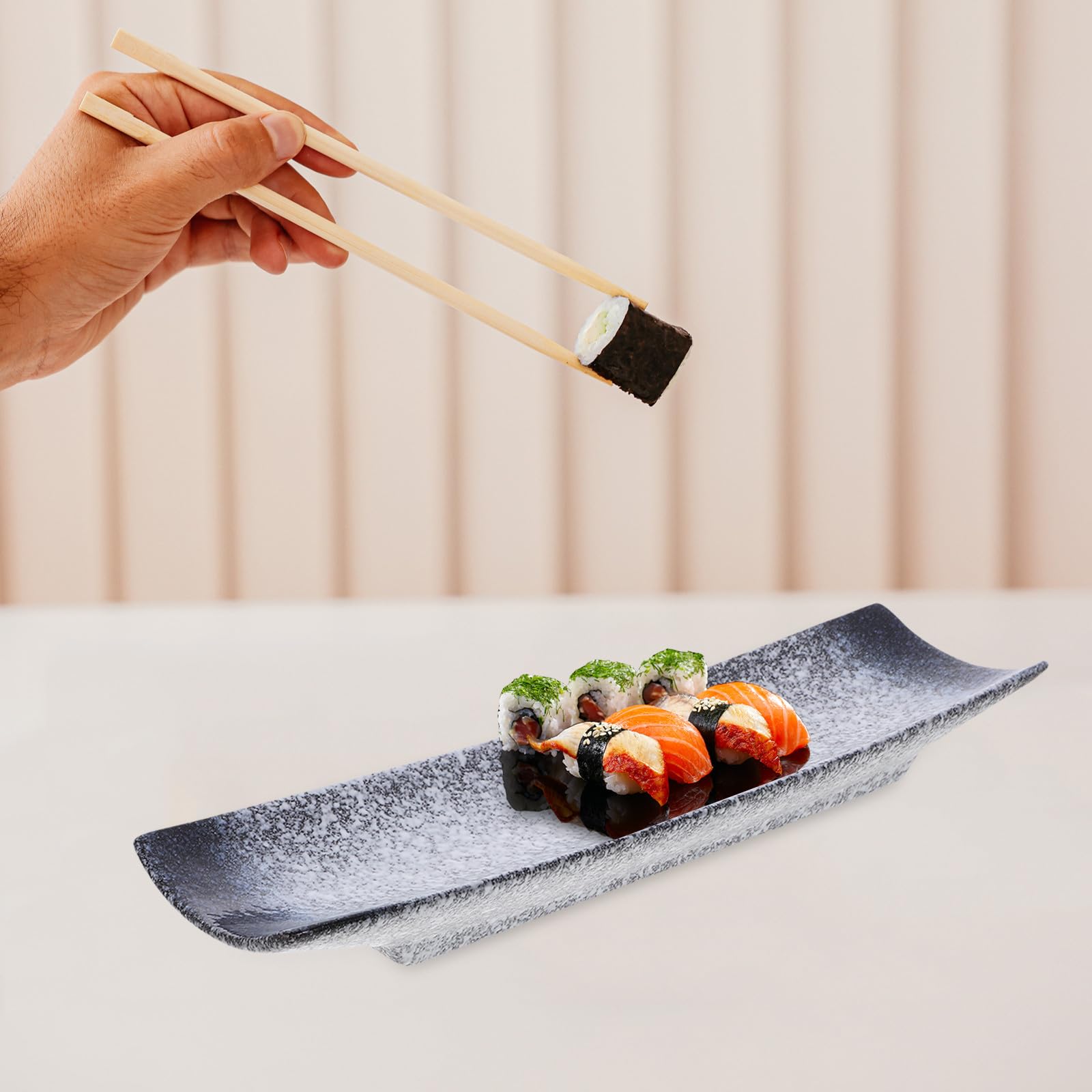 Lot de 3 Assiettes à Hors-d'œuvre Rectangulaires en Céramique Style Japonerie pour Restaurants et Hôtels, Plat de Service pour Sushi et Amuse-Gueules Style Aléatoire