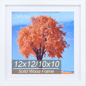 12x12 Picture Frame White, Solid Wood Diamond Art Painting Frames 30x30cm, Display Pictures 10x10 with Mat or 12 x 12 Without Mat, 12x12 Frame for Photos Posters Prints Artworks Puzzles, Wall Hanging