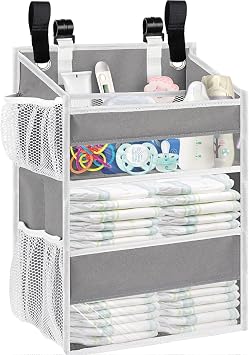Ofiray-home Hanging Diaper Organizer for Changing Table,Cribs,Car,Playard or Wall & Nursery Organization-Durable 2-Tier Diaper Organizer with Mesh Pockets and Viewable Design, Wont Deform, Light Gray