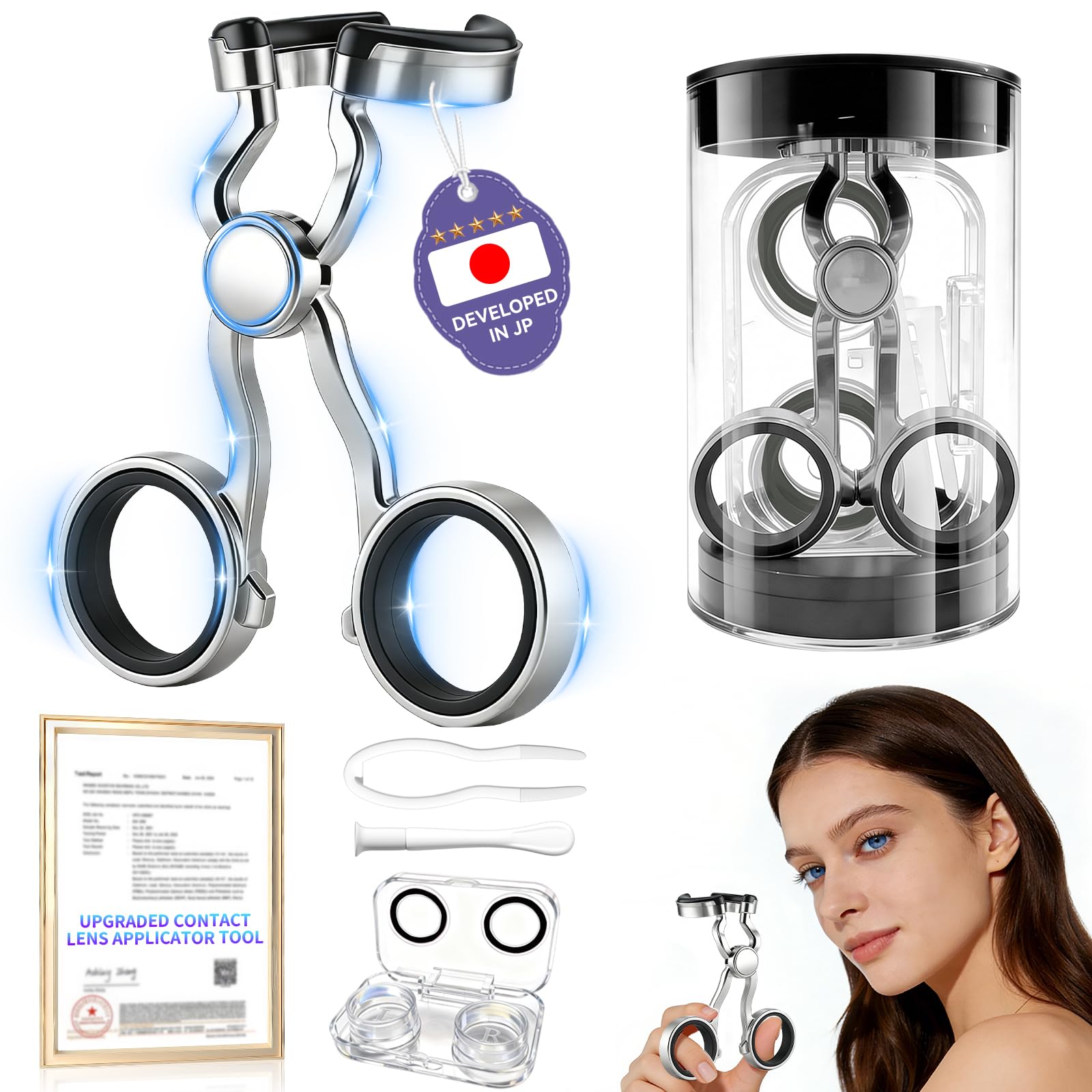 2026 Upgraded Contact Lens Applicator Tool【3-Step Easy Wear】【3.0 Precision Alloy &amp; Natural Silicone】 0 Shift, Ultra-Smooth Lens Insertion Removal Kit for Home Travel Use (Black)