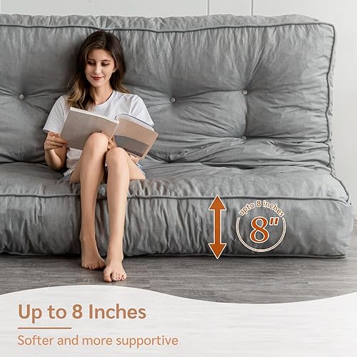Miniatura 14 de YOSHOOT Colchón de futón de 8 pulgadas, tamaño matrimonial, sofá cama de futón grueso, colchón de suelo para adultos, relleno de espuma triturada,